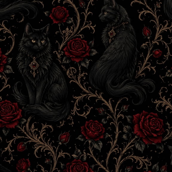 Peel and Stick Wallpaper Black Cats Red Roses Gothic Damask Black Wall Mural 23.6in x 9.8ft Self Adhesive Removable Wall Paper Renter Friendly Wallpaper for Nursery Bedroom Cabinets