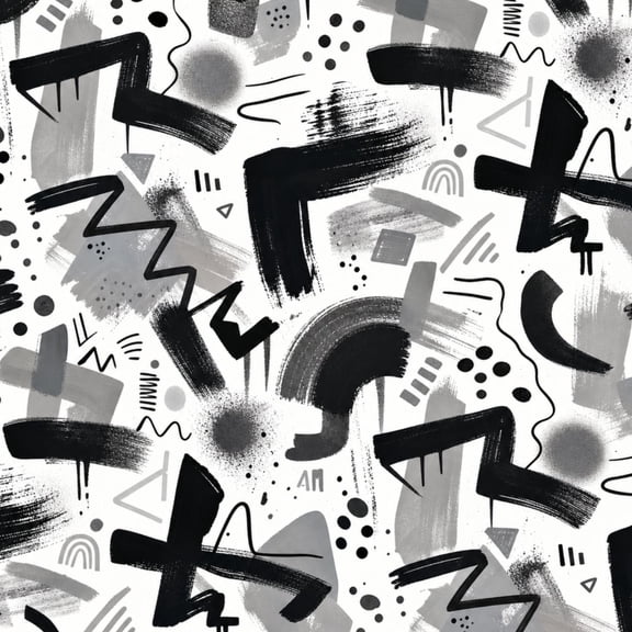 Peel and Stick Wallpaper Black Gray Abstract Geometric Brush Strokes Shapes White Wall Mural 17.7in x 9.8ft Self Adhesive Removable Wall Paper Renter Friendly Wallpaper for Nursery Bedroom Cabinets