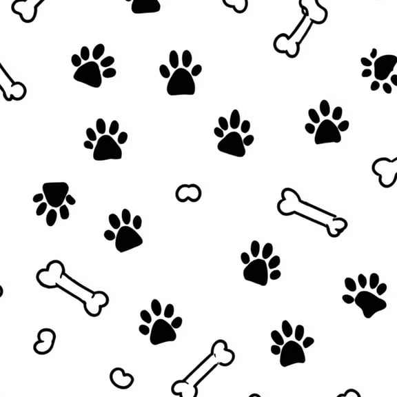 Peel and Stick Wallpaper Black Paw Prints Bones White Wall Mural 17.7in x 9.8ft Self Adhesive Removable Wall Paper Renter Friendly Wallpaper for Nursery Bedroom Cabinets