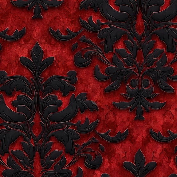 Peel and Stick Wallpaper Black Red Damask Raised Floral Design Wall Mural 17.7in x 9.8ft Self Adhesive Removable Wall Paper Renter Friendly Wallpaper for Nursery Bedroom Cabinets