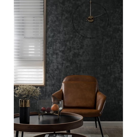 Peel and Stick Wallpaper Black Removable Wallpaper Modern Black Contact Paper Dark Thicken Self Adhesive Textured Wall Paper for Cabinets Badroom Waterproof Vinyl 393.7"x 15.7"