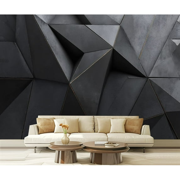 Peel and Stick Wallpaper Black Rock Texture Watercolor Modern Abstract Angular Shapes Modern Art Wall Mural Decor Self Adhesive and Removable 69in x 98in
