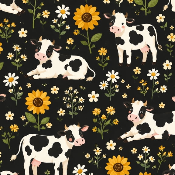 Peel and Stick Wallpaper Black White Cow Faces Yellow Sunflowers White Flowers Dark Farmhouse 17.7in x 118in Contact Paper Removable Self Adhesive Wall Mural Wall Decor for Bedroom Kitchen Cabinets