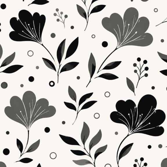 Peel and Stick Wallpaper Black White Floral Leaves Circular Accents 17.7"x118" Contact Paper Removable Self Adhesive Waterproof Wall Decor for Bedroom Kitchen Cabinets