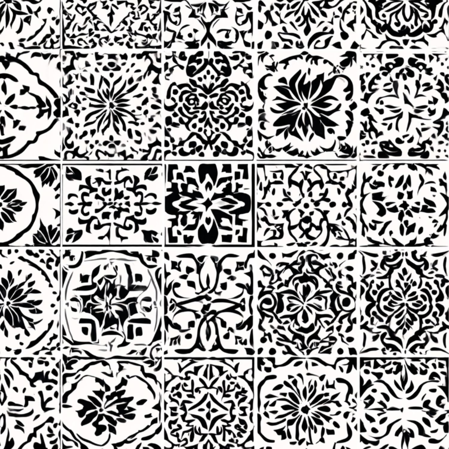 Peel and Stick Wallpaper Black White Geometric Moroccan Tile Floral Star Motifs Wall Mural 17.7in x 9.8ft Self Adhesive Removable Wall Paper Renter Friendly Wallpaper for Nursery Bedroom Cabinets