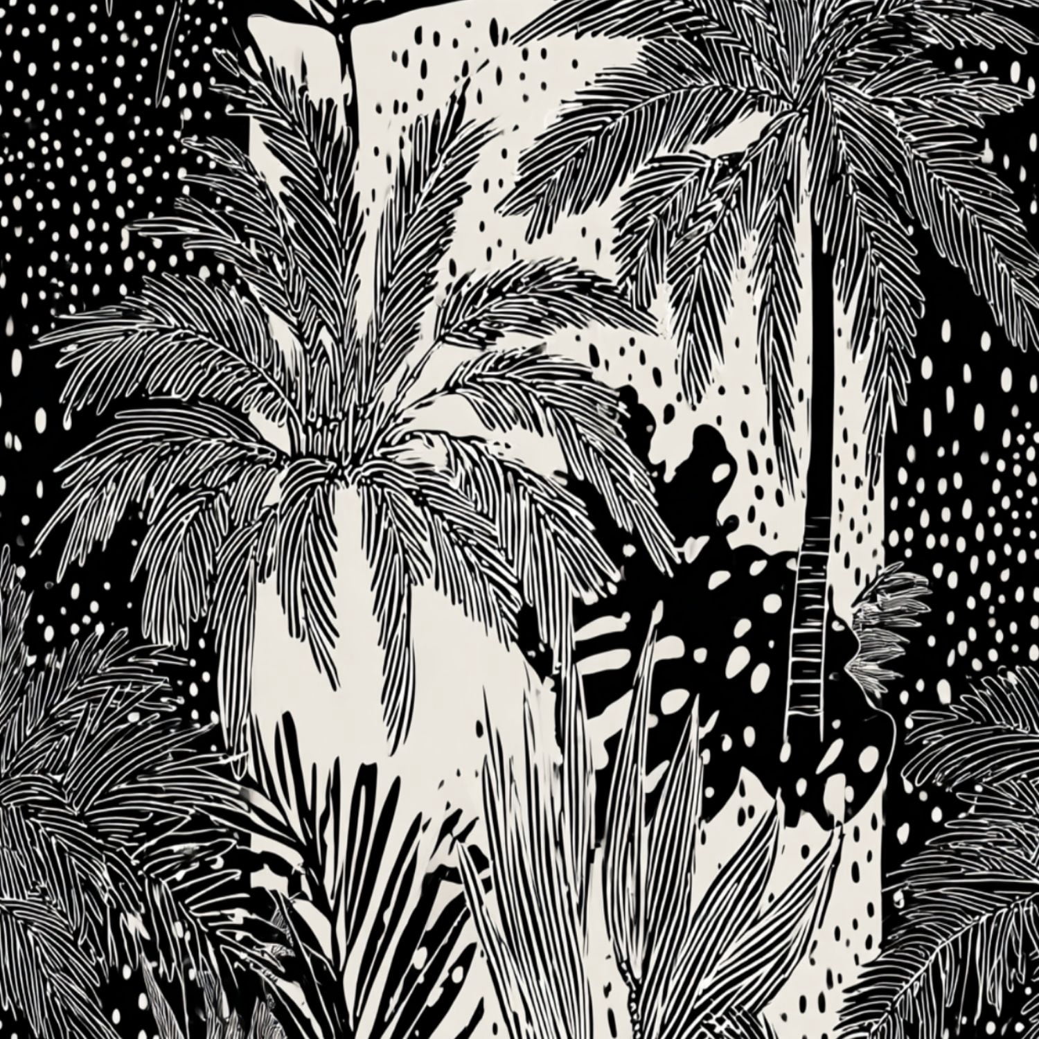 Peel and Stick Wallpaper Black White Tropical Palm Leaf Wall Mural 17 ...
