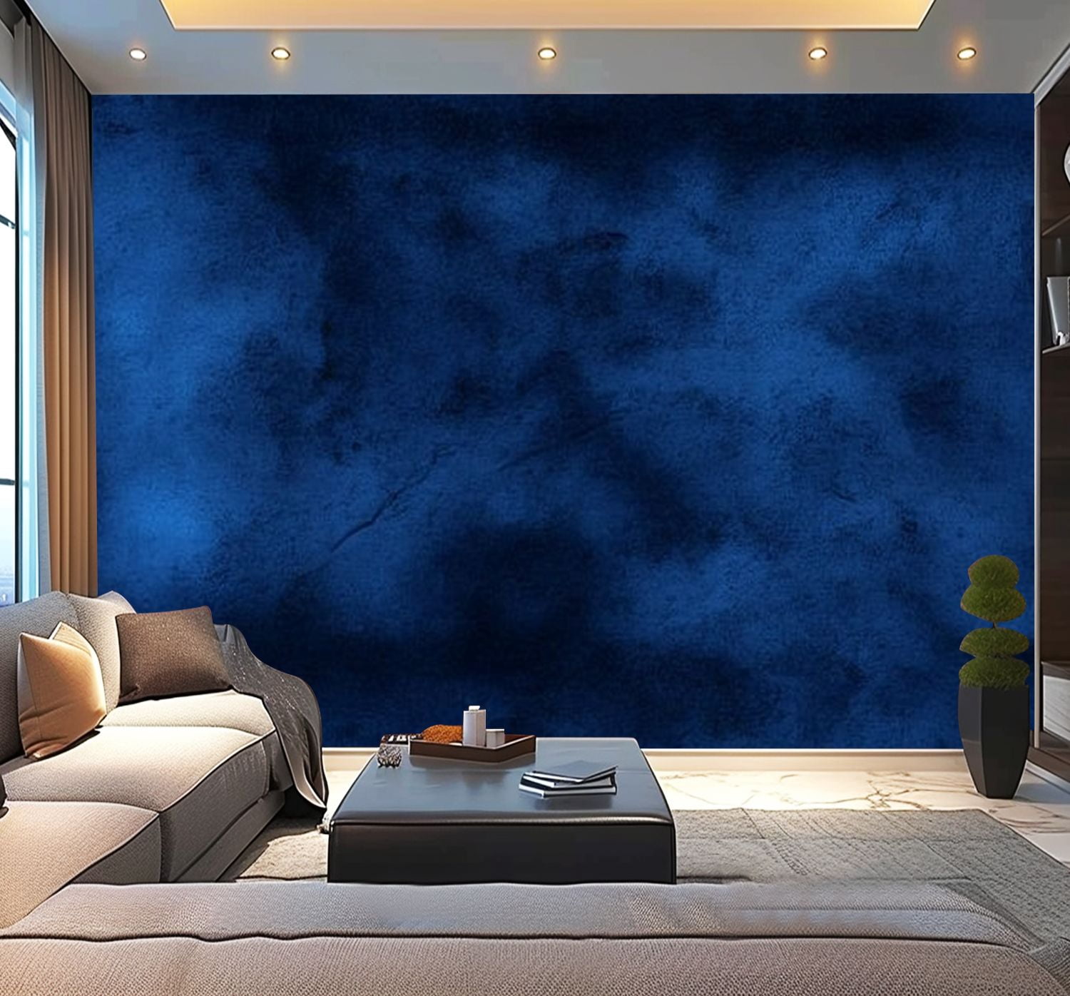 Peel and Stick Wallpaper Black blue abstract watercolor Dark blue art space for design Spot Modern Art Wall Mural Decor Self Adhesive and Removable 100in x 144in