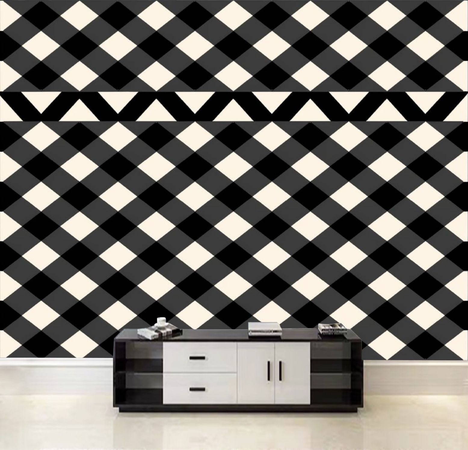 Peel and Stick Wallpaper Black white checkered pattern Canvas Texture ...