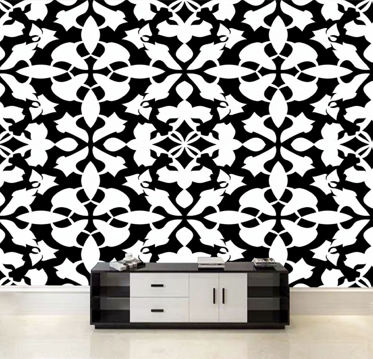 Peel and Stick Wallpaper Black white geometric seamless pattern abstact ...