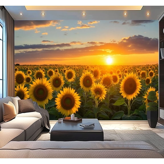 Peel and Stick Wallpaper Blooming Sunflowers Sunset Field Removable Wall Mural Self Adhesive Modern Art Wall Mural Decor Self Adhesive and Removable 100in x 144in