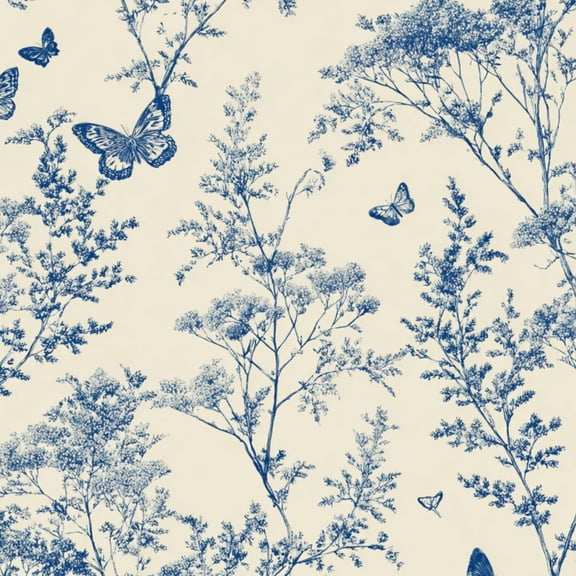 Peel and Stick Wallpaper Blue Botanical Butterflies Cream 24in x 118in Contact Paper Removable Self Adhesive Wall Mural Wall Decor for Bedroom Kitchen Cabinets