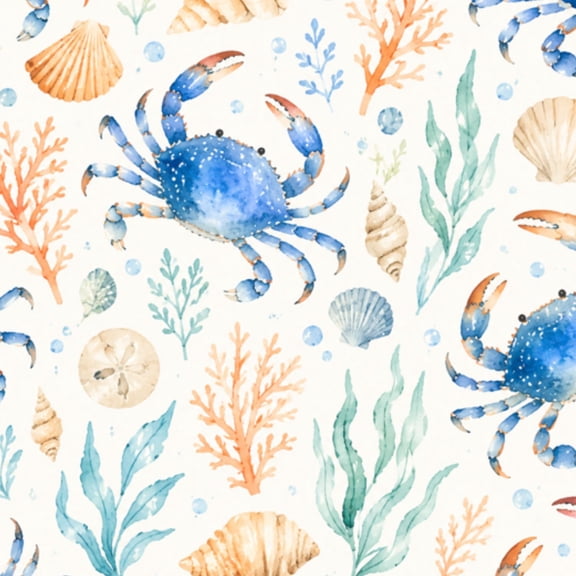 Peel and Stick Wallpaper Blue Crab Coral Seashells Watercolor Wall Mural 23.6in x 9.8ft Self Adhesive Removable Wall Paper Renter Friendly Wallpaper for Bedroom