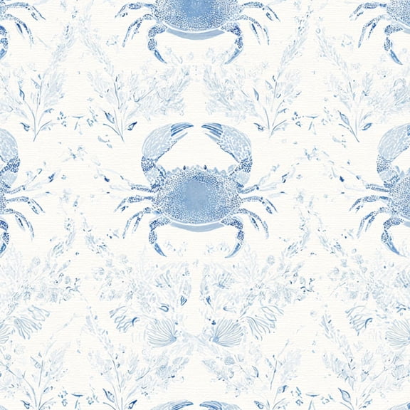 Peel and Stick Wallpaper Blue Crab Seamless Coastal Marine Botanical Nautical Wall Mural 17.7in x 9.8ft Self Adhesive Removable Wall Paper Renter Friendly Wallpaper for Nursery Bedroom Cabinets