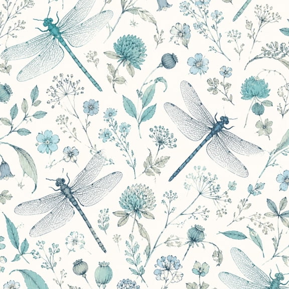Peel and Stick Wallpaper Blue Dragonfly Wildflower White 17.7in x 118in Contact Paper Removable Self Adhesive Wall Mural Wall Decor for Bedroom Kitchen Cabinets