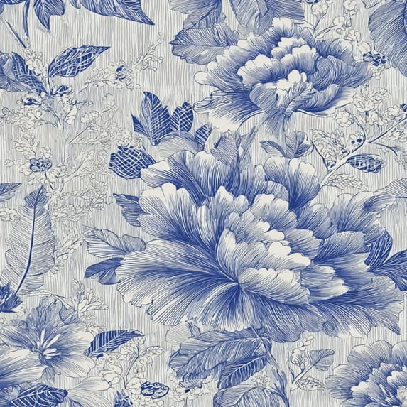 Peel and Stick Wallpaper Blue Floral Peonies Intricate Linework Wall Mural 17.7in x 9.8ft Self Adhesive Removable Wall Paper Renter Friendly Wallpaper for Nursery Bedroom Cabinets