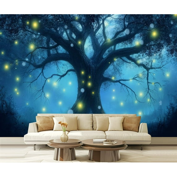 Peel and Stick Wallpaper Blue Forest Bedroom Living Room Dining Room Kids Room Bathroom Wall Modern Art Wall Mural Decor Self Adhesive and Removable 69in x 98in
