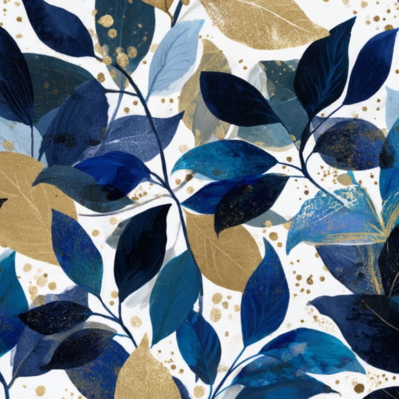 Peel and Stick Wallpaper Blue Gold Leaf Luxury Decorative Modern Leaves Branch Stems Gold 17.7in x 118in Contact Paper Removable Self Adhesive Wall Mural Wall Decor for Bedroom Kitchen Cabinets