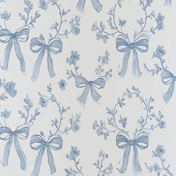 Peel and Stick Wallpaper Blue Hand Drawn Floral Bows White Spring Decor Wall Mural 17.7in x 9.8ft Self Adhesive Removable Wall Paper Renter Friendly Wallpaper for Nursery Bedroom Cabinets
