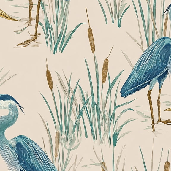 Peel and Stick Wallpaper Blue Heron Birds Reeds Marsh Plants Hand Drawn Wildlife Wall Mural 17.7in x 9.8ft Self Adhesive Removable Wall Paper Renter Friendly Wallpaper for Nursery Bedroom Cabinets