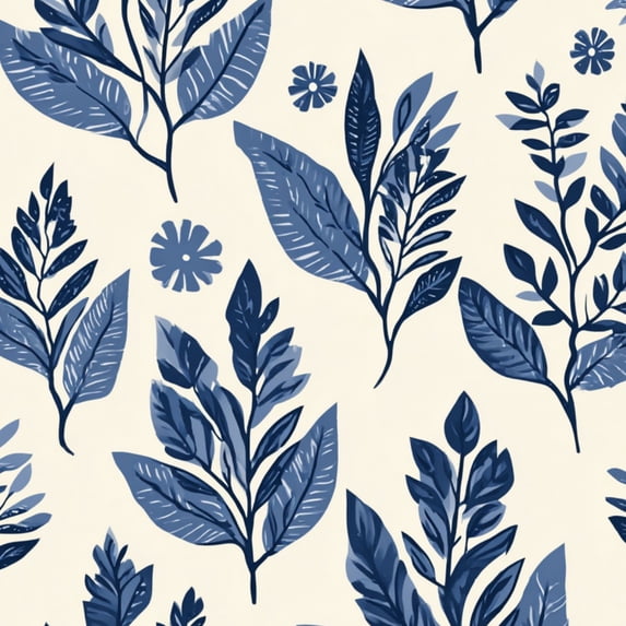 Peel and Stick Wallpaper Blue Leaf Cream Elegant Botanical floral Wall Mural 17.7in x 9.8ft Self Adhesive Removable Wall Paper Renter Friendly Wallpaper for Bedroom Studio Livingroom