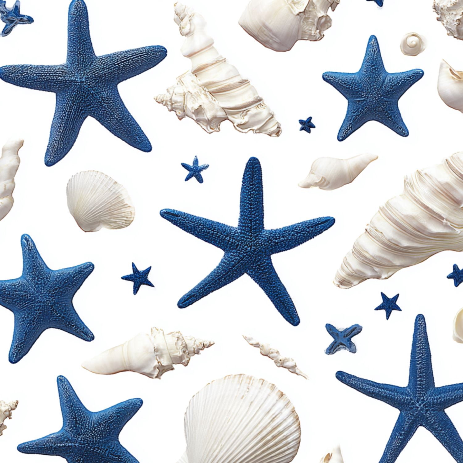 Peel and Stick Wallpaper Blue Starfish White Seashells Coastal Ocean ...