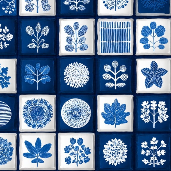 Peel and Stick Wallpaper Blue White Botanical Tile Effect Scandinavian Folk Art Floral Motifs 17.7in x 118in Contact Paper Removable Self Adhesive Wall Mural Wall Decor for Bedroom Kitchen Cabinets