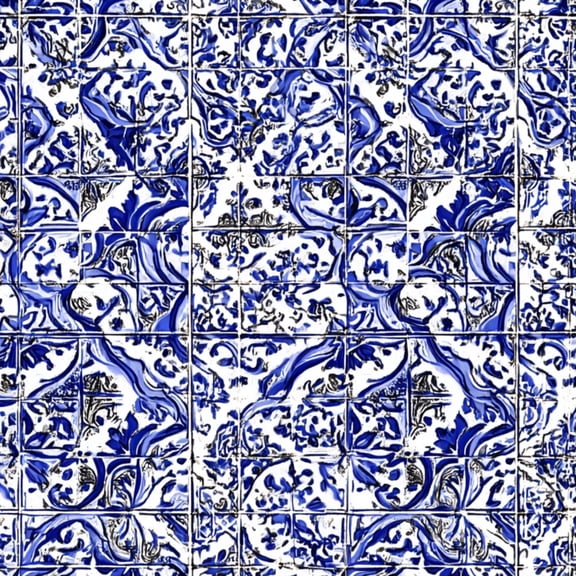 Peel and Stick Wallpaper Blue White Floral Ceramic Tile Ornate Detailing Wall Mural 17.7in x 9.8ft Self Adhesive Removable Wall Paper Renter Friendly Wallpaper for Nursery Bedroom Cabinets