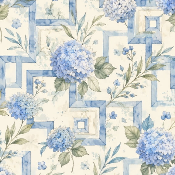 Peel and Stick Wallpaper Blue White Hydrangea Floral Geometric Stripes 17.7in x 118in Contact Paper Removable Self Adhesive Wall Mural Wall Decor for Bedroom Kitchen Cabinets