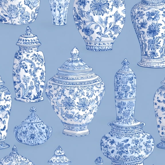 Peel and Stick Wallpaper Blue White Patterned Ceramic Vases Jars Light Blue 17.7in x 118in Contact Paper Removable Self Adhesive Wall Mural Wall Decor for Bedroom Kitchen Cabinets