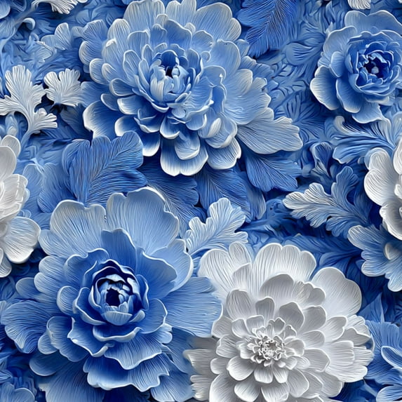 Peel and Stick Wallpaper Blue White Peony Floral Layered Petal Design Wall Mural 17.7in x 9.8ft Self Adhesive Removable Wall Paper Renter Friendly Wallpaper for Nursery Bedroom Cabinets