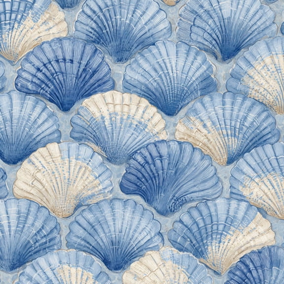 Peel and Stick Wallpaper Blue White Seashell Detailed Illustrations 24in x 118in Contact Paper Removable Self Adhesive Wall Mural Wall Decor for Bedroom Kitchen Cabinets