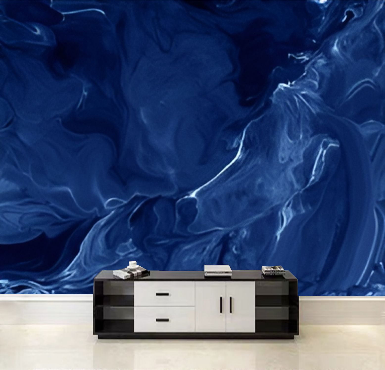 Peel and Stick Wallpaper Blue fluid art creative abstract hand marble ...
