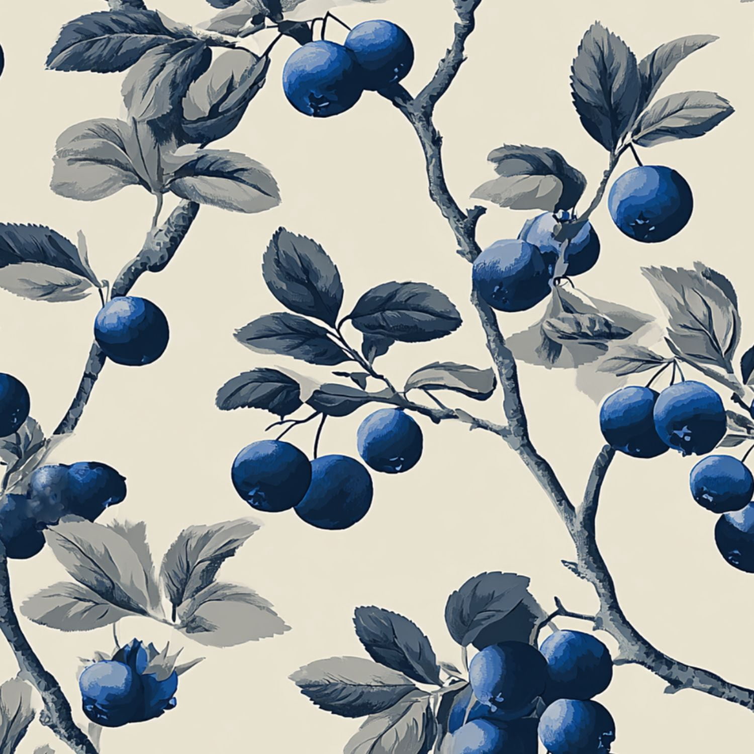 Peel and Stick Wallpaper Blueberry Branches Leaves Soft Beige Wall ...