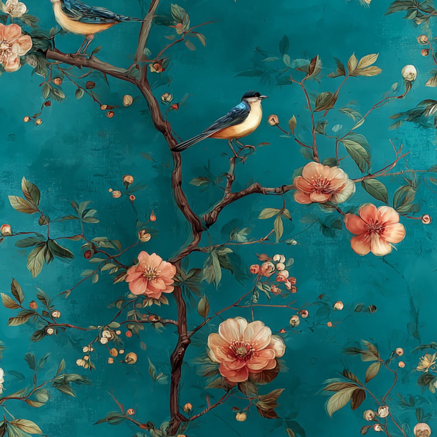 Peel and Stick Wallpaper Bluebirds Floral Branches Teal Vintage Floral Wall Mural 17.7in x 9.8ft Self Adhesive Removable Wall Paper Renter Friendly Wallpaper for Nursery Bedroom Cabinets