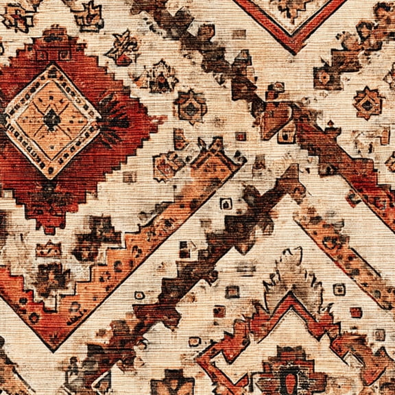 Peel and Stick Wallpaper Bohemian Vintage Red Beige Geometric Rug Floral Diamond Shapes Wall Mural 17.7in x 9.8ft Self Adhesive Removable Wall Paper Renter Friendly Wallpaper for Bedroom
