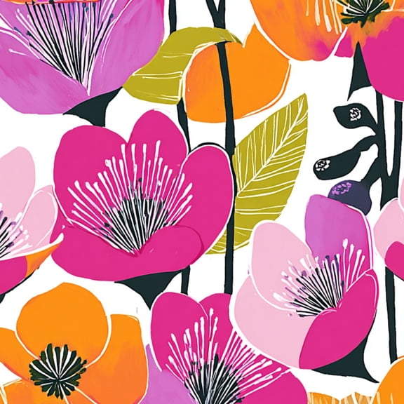 Peel and Stick Wallpaper Bold Floral Pink Orange Purple Blossoms Wall Mural 17.7in x 9.8ft Self Adhesive Removable Wall Paper Renter Friendly Wallpaper for Bedroom