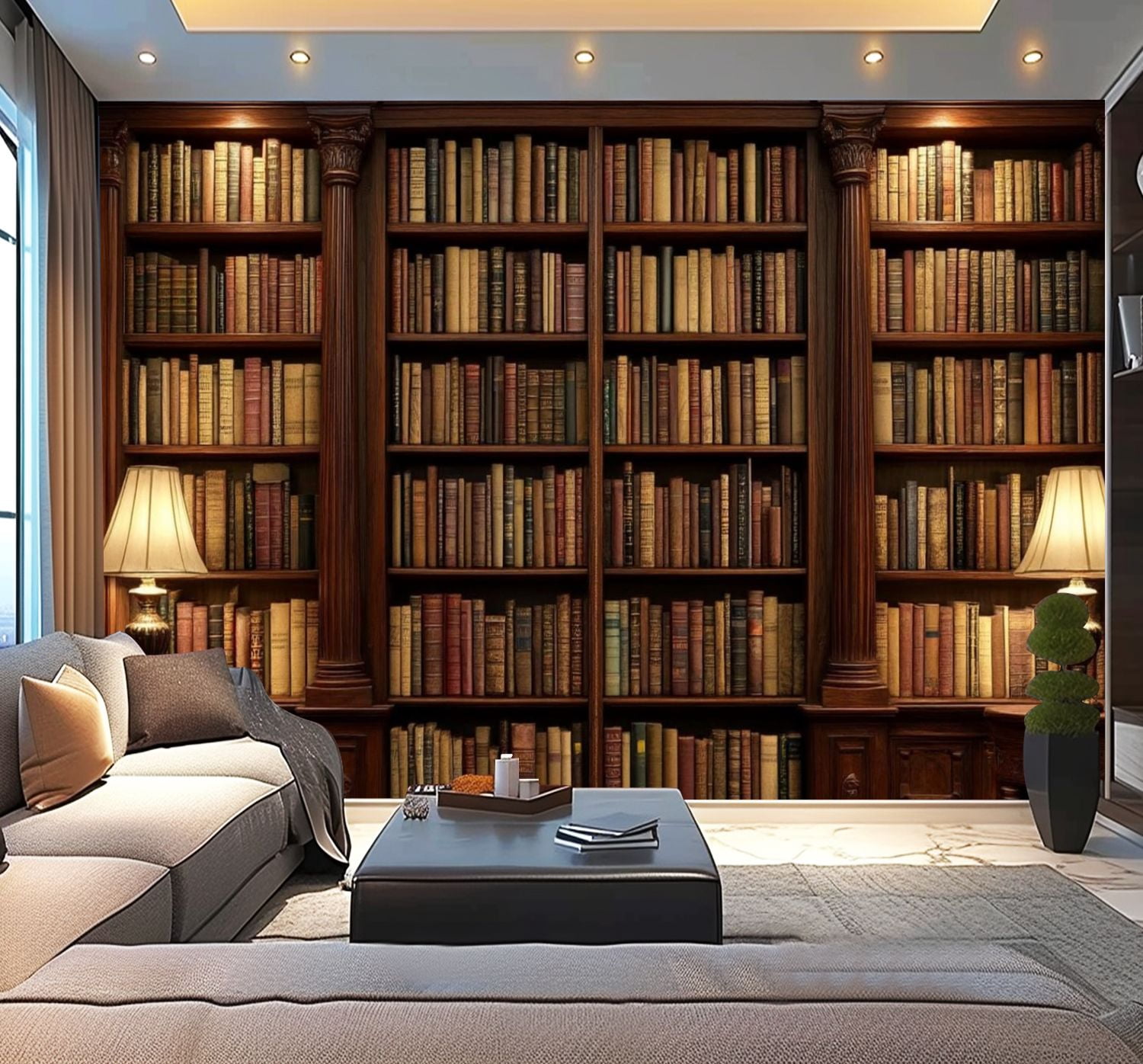 Peel and Stick Wallpaper Bookshelf Vintage Library Old Books Shelf ...