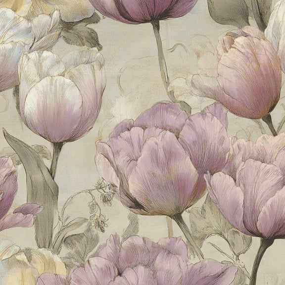 Peel and Stick Wallpaper Botanical Art Tulips Various Blooms Faded Parchment Wall Mural 17.7in x 9.8ft Self Adhesive Removable Renter Friendly Wall Paper Decor for Walls Cabinets Home