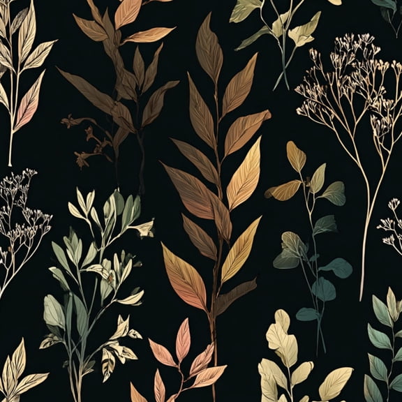 Peel and Stick Wallpaper Botanical Elegant Leaves Delicate Flowers Dark Wall Mural 23.6in x 9.8ft Self Adhesive Removable Wall Paper Renter Friendly Wallpaper for Nursery Bedroom Cabinets