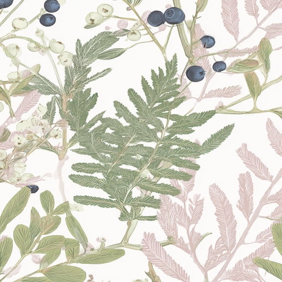 Peel and Stick Wallpaper Botanical Fern Berry Pastel Green Blush Spring Decor Wall Mural 17.7in x 9.8ft Self Adhesive Removable Wall Paper Renter Friendly Wallpaper for Nursery Bedroom Cabinets