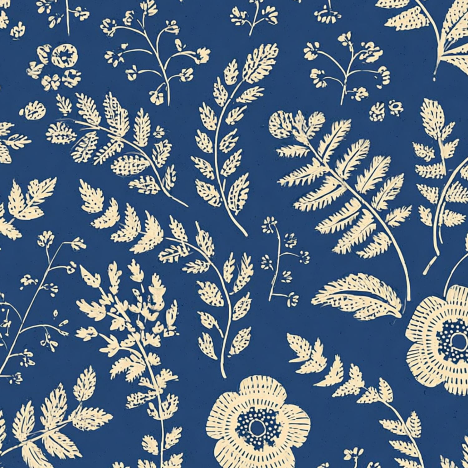 Peel and Stick Wallpaper Botanical Fern Floral Navy Blue Wall Mural 23 ...