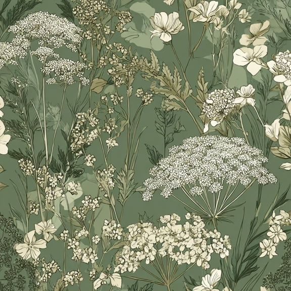 Peel and Stick Wallpaper Botanical Floral Green Delicate White Flowers Wall Mural 23.6in x 9.8ft Self Adhesive Removable Wall Paper Renter Friendly Wallpaper for Girl Bedroom Nursery Livingroom