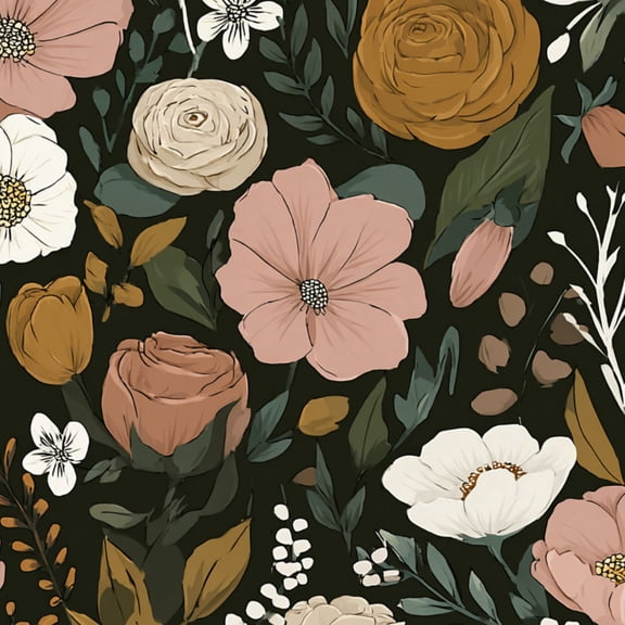 Peel and Stick Wallpaper Botanical Floral Muted Pink White Earthy Tones Dark Wall Mural 23.6in x 9.8ft Self Adhesive Removable Wall Paper Renter Friendly Wallpaper for Nursery Bedroom Cabinets