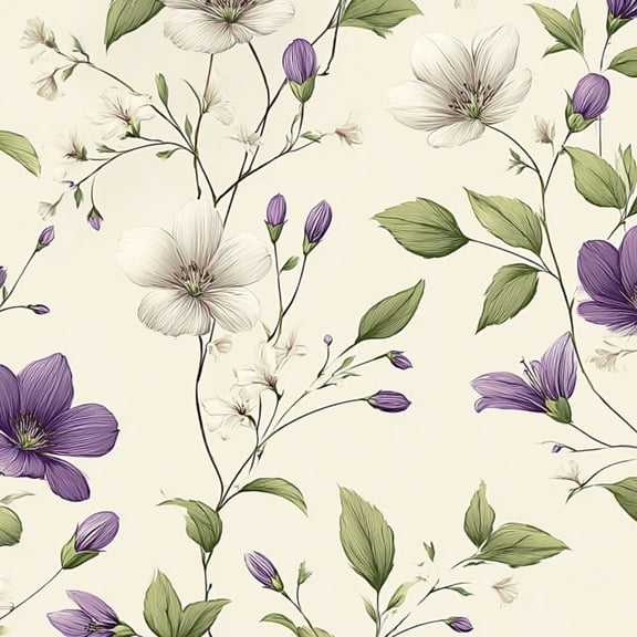 Peel and Stick Wallpaper Botanical Floral Purple White Blooms Cream 24in x 118in Contact Paper Removable Self Adhesive Wall Mural Wall Decor for Bedroom Kitchen Cabinets