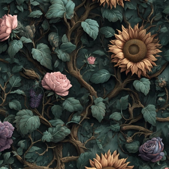 Peel and Stick Wallpaper Botanical Floral Sunflowers Roses Spring Decor Wall Mural 17.7in x 9.8ft Self Adhesive Removable Wall Paper Renter Friendly Wallpaper for Nursery Bedroom Cabinets