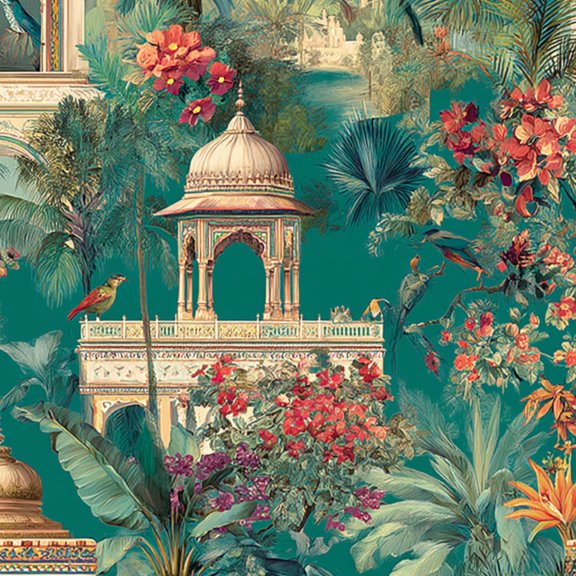 Peel and Stick Wallpaper Botanical Garden Ornate Architecture Vibrant Flowers Wall Mural 17.7in x 9.8ft Self Adhesive Removable Wall Paper Renter Friendly Wallpaper for Nursery Bedroom Cabinets