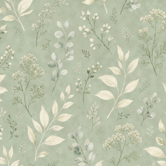 Peel and Stick Wallpaper Botanical Green Leaves Delicate Floral Sprigs Sage Wall Mural 17.7in x 9.8ft Self Adhesive Removable Wall Paper Renter Friendly Wallpaper for Nursery Bedroom Cabinets