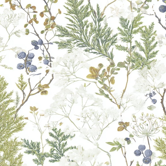 Peel and Stick Wallpaper Botanical Herb Juniper Berry Seamless Dill Flowers Soft Wall Mural 17.7in x 9.8ft Self Adhesive Removable Wall Paper Renter Friendly Wallpaper for Nursery Bedroom Cabinets
