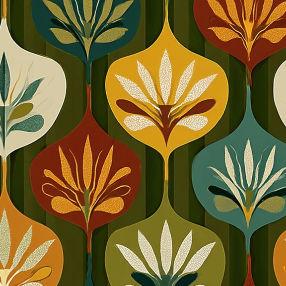 Peel and Stick Wallpaper Botanical Leaf Geometric Retro Mid Century Modern Color Wall Mural 17.7in x 9.8ft Self Adhesive Removable Wall Paper Renter Friendly Wallpaper for Nursery Bedroom Cabinets