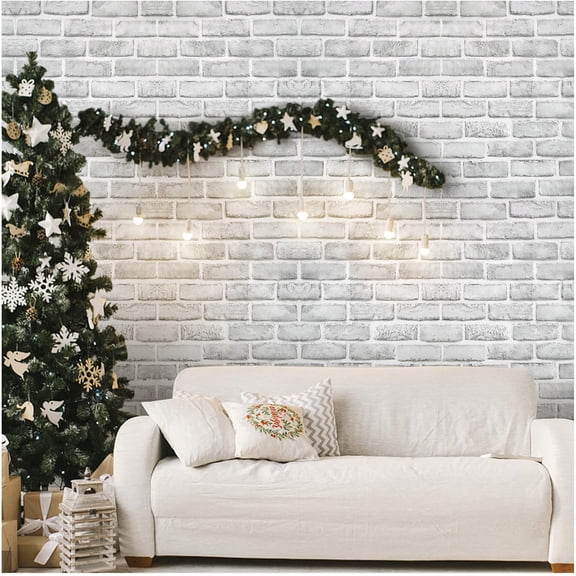 Peel and Stick Wallpaper Brick 17.7x118.1 Inches White Gray Removable Wallpaper Peel and Stick Self Adhesive Faux Brick for Bedroom Backsplash Laundry Room Accent Walls